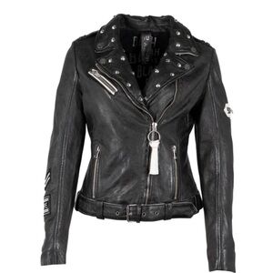 Mauritius 100% Genuine Leather Biker Jacket Studded Moto Style